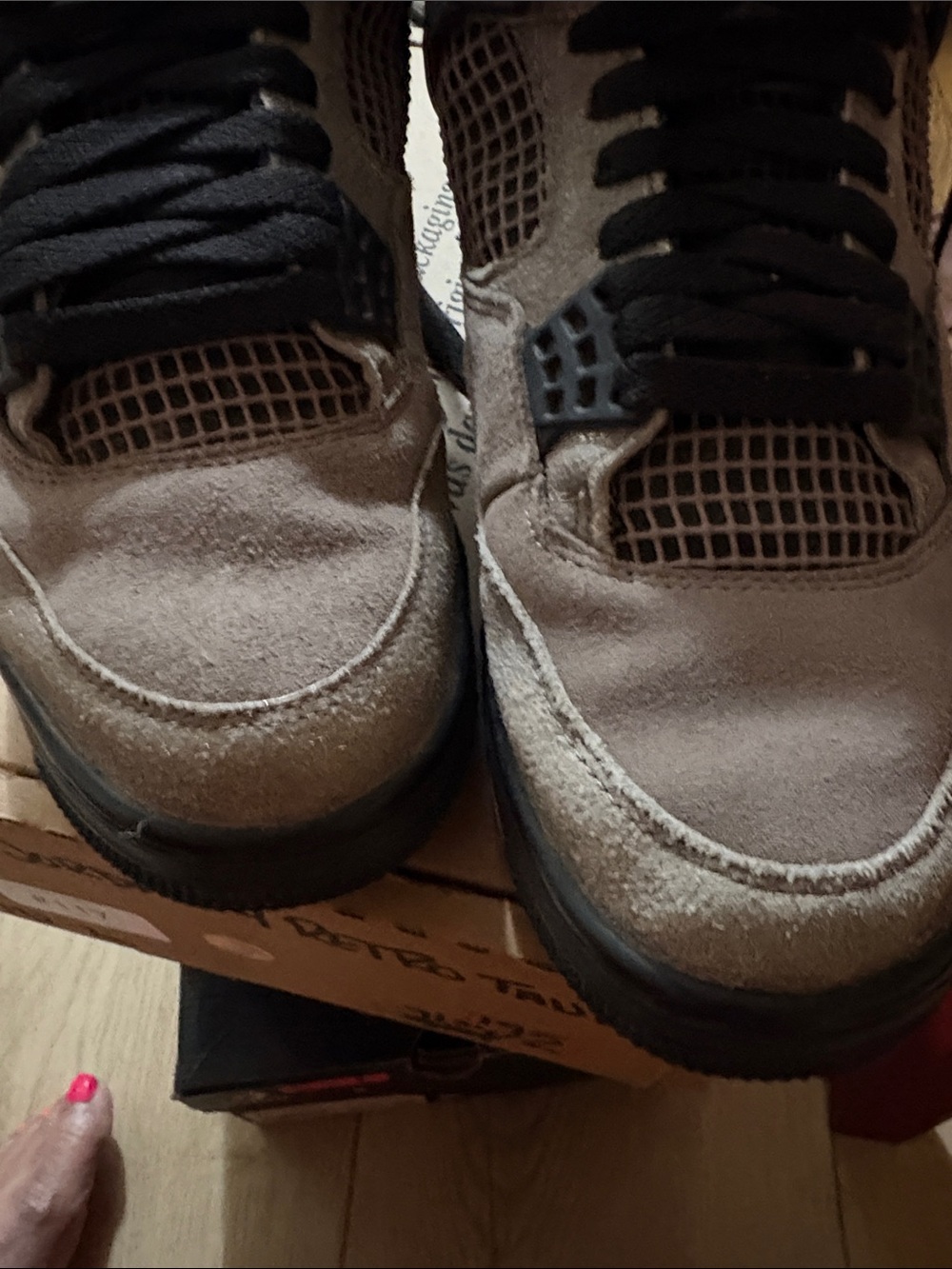 Jordan Men’s Suede Sneakers in Taupe Haze with Black and Red Accents - Picture 9 of 11
